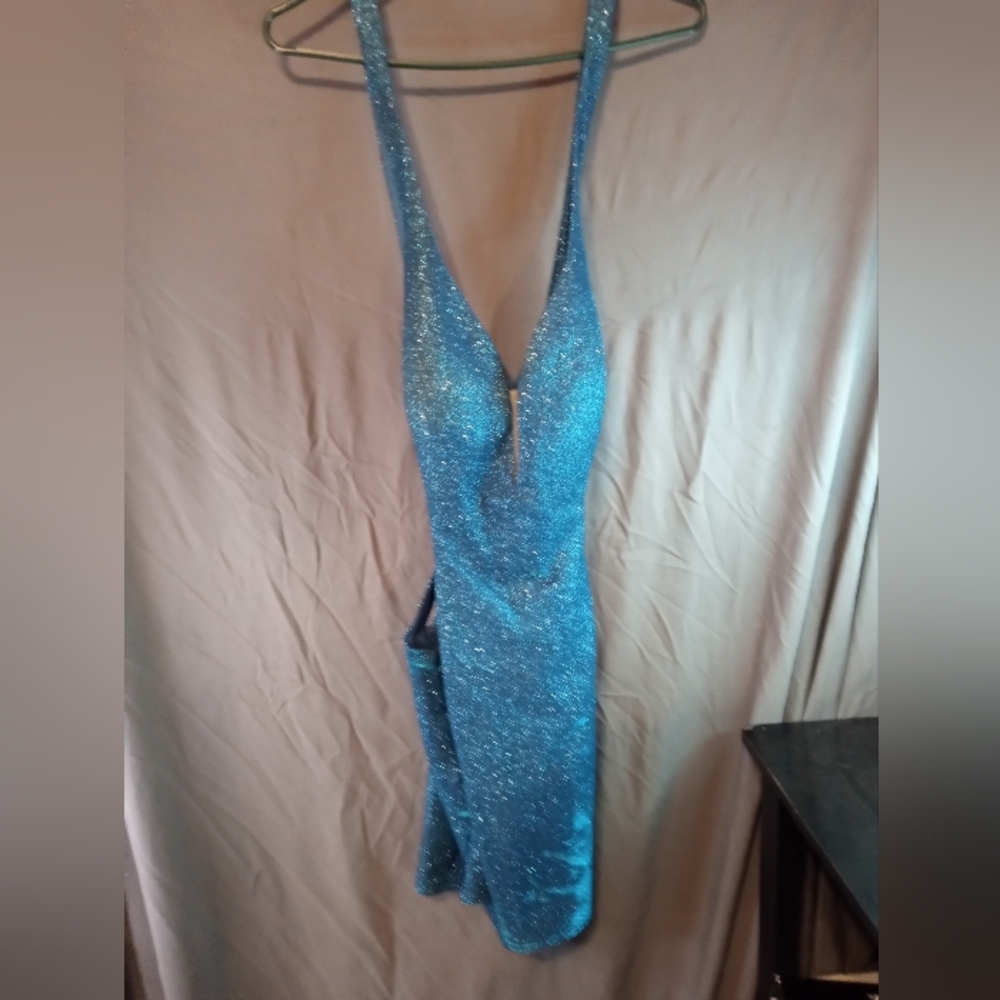 Alyce Sparkling Shining Blue Sleeveless Plus Size  Mini Dress